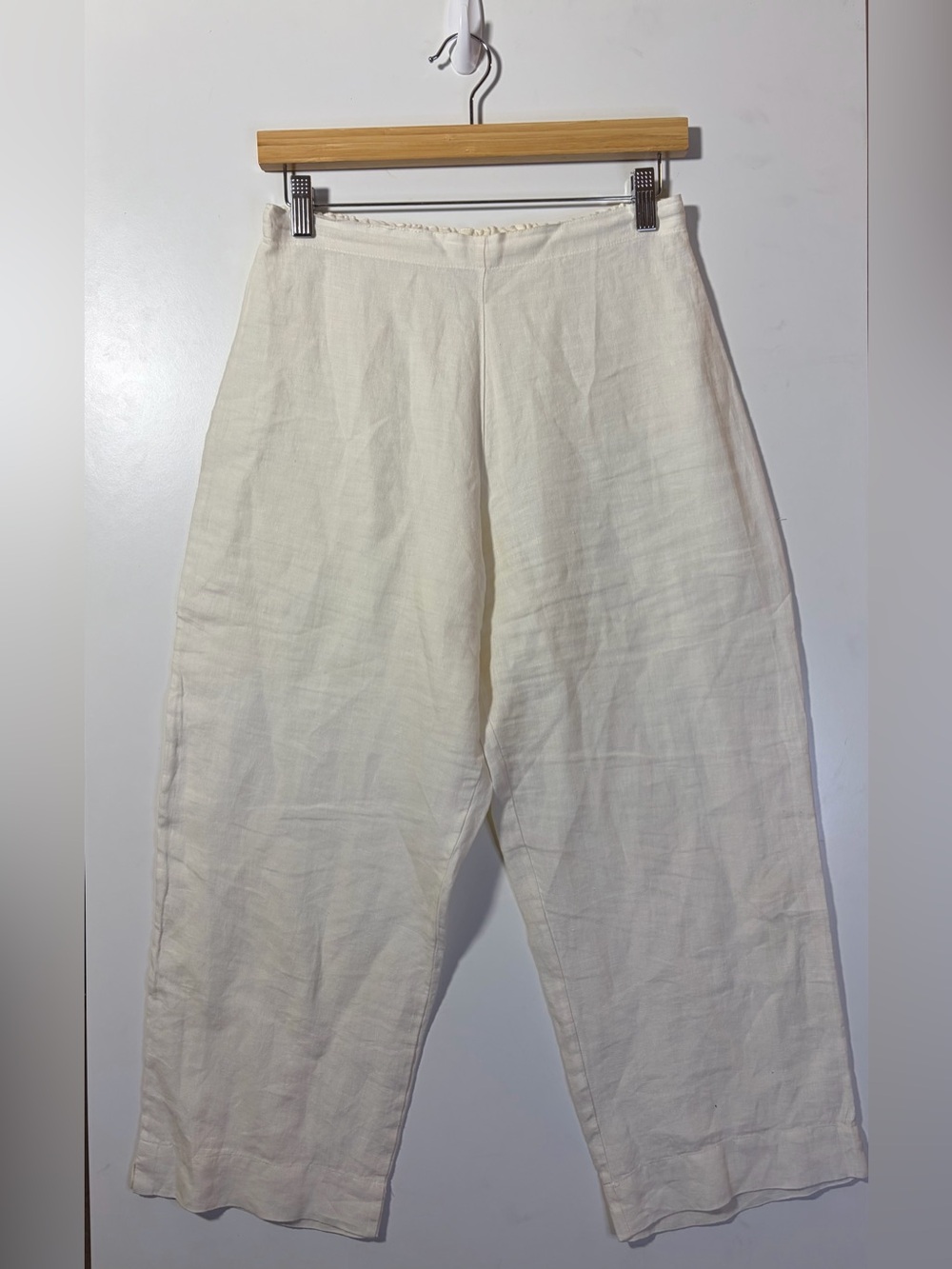 Bryn Walker Flat Front Linen Pants Cream Wide Leg Elastic Waist S Lagenlook